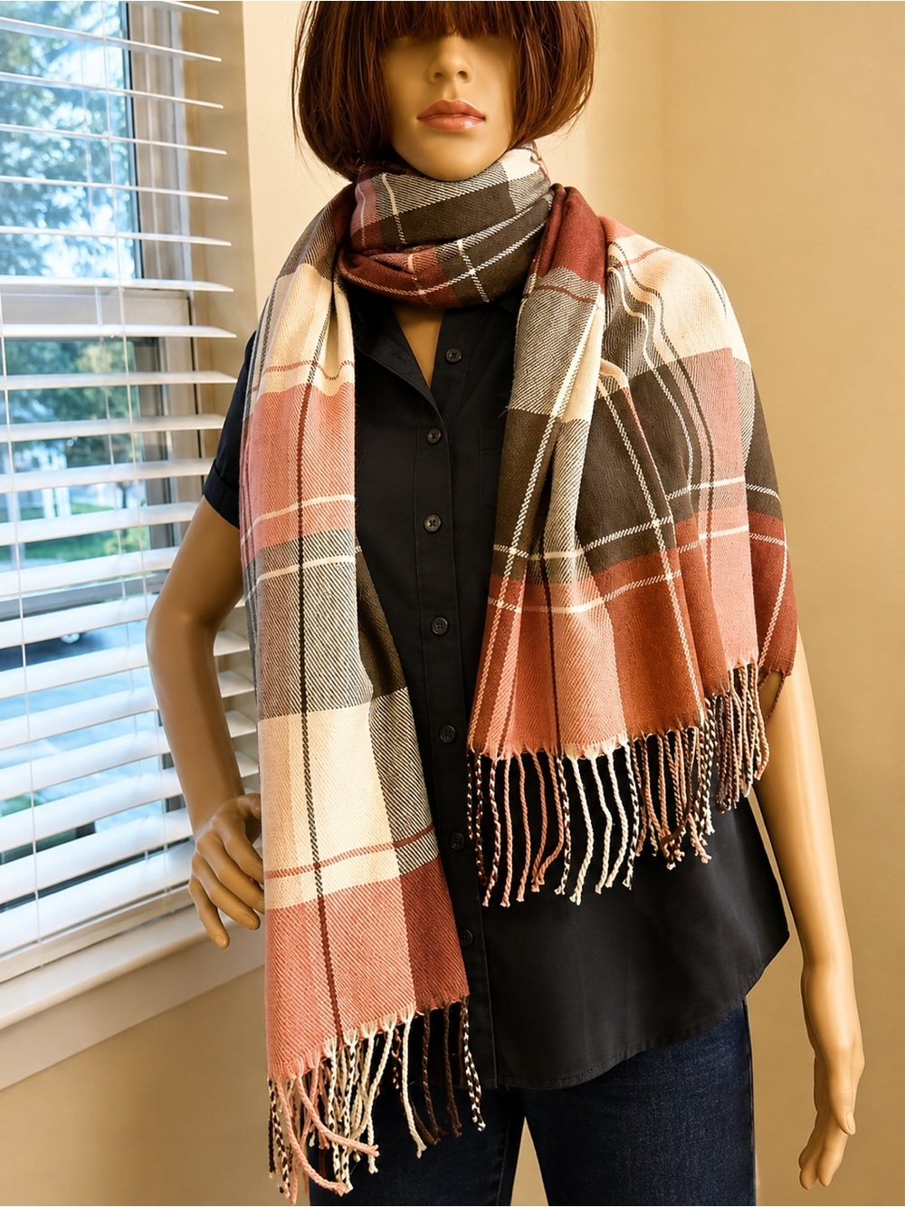 Pink & Gray Plaid Scarf by Louenhide